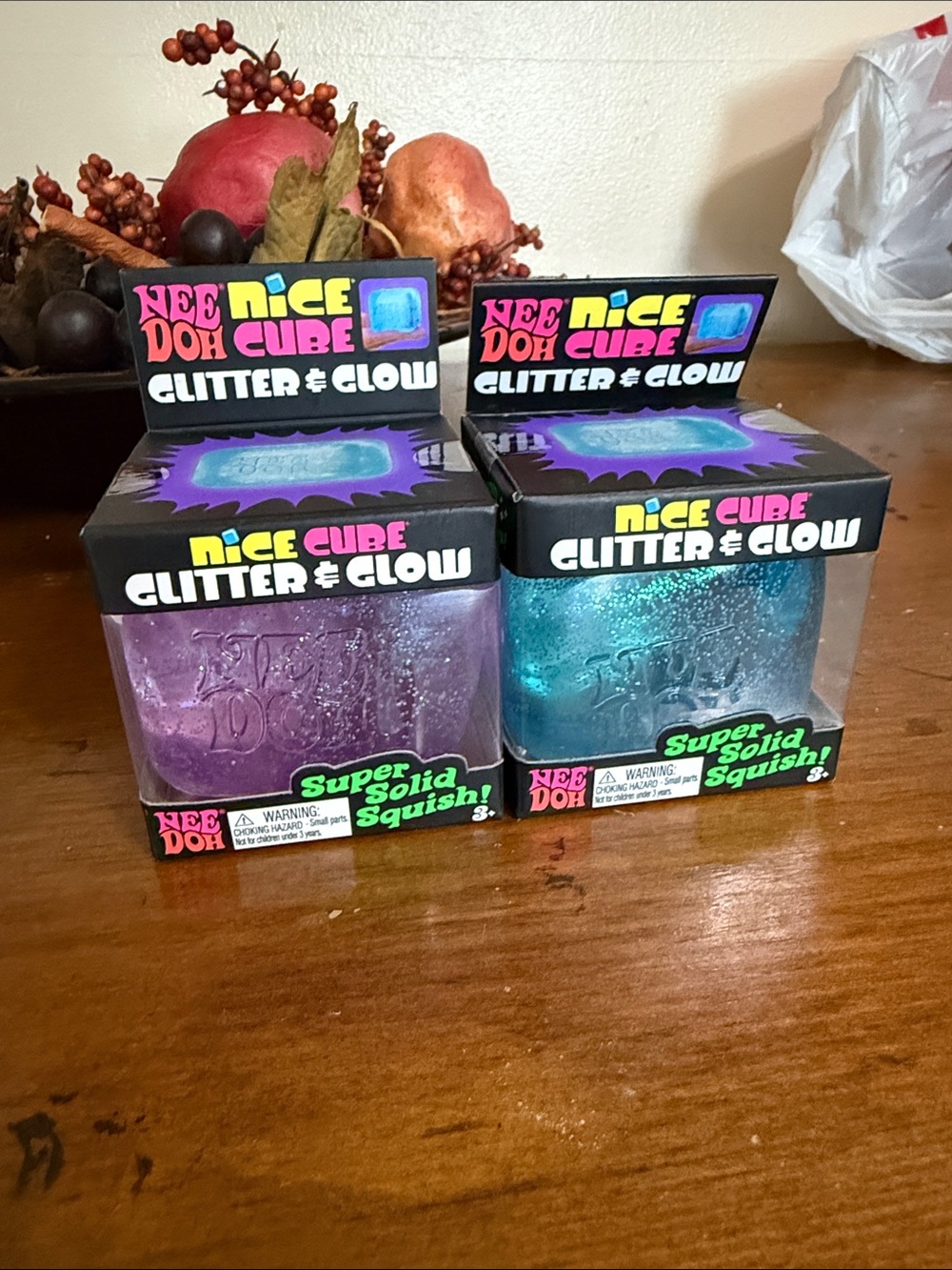 NeeDoh NiceCube Glitter & Glow - Purple and Blue Set new and sealed